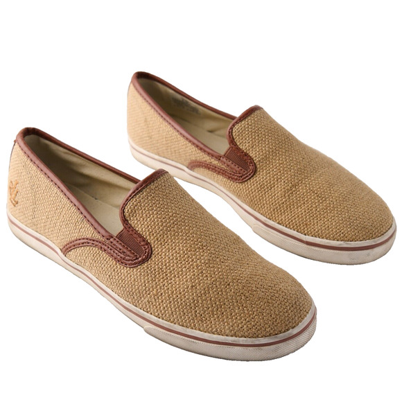 Lauren Ralph Lauren Shoes - Lauren Ralph Lauren Janis Burlap Slip-On Sneakers Tan Brown Casual Preppy Sz 8.5